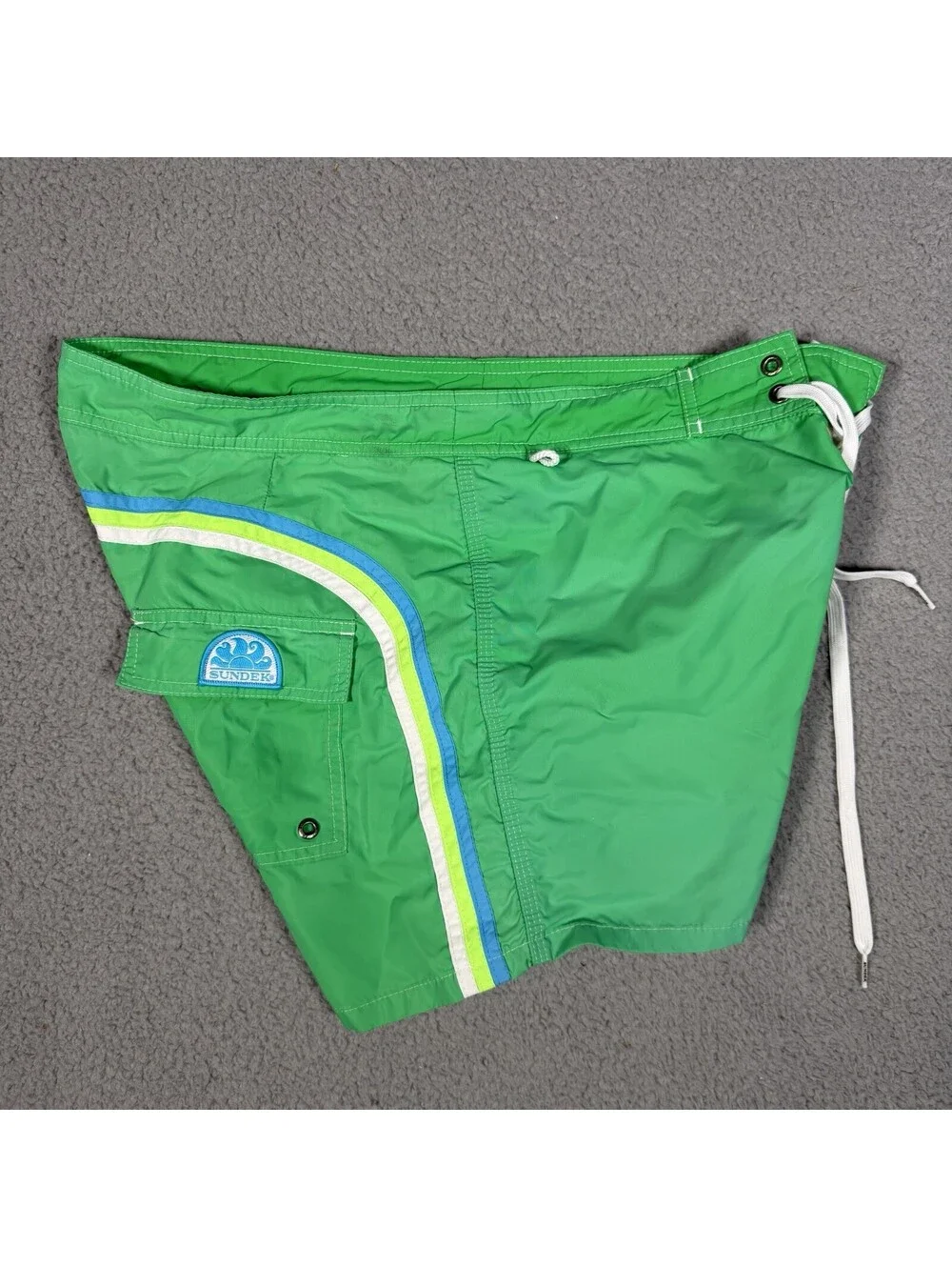 Sundek Swim Trunks Green Rainbow Striped Swim Trunks Nylon Size 34
